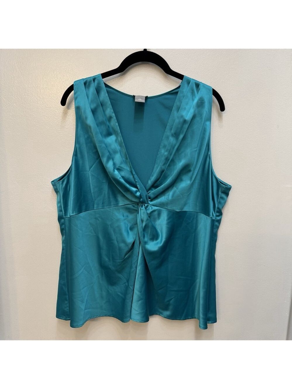 Ann Taylor Twist Front Sleeveless Silky Top Blouse Teal Blue Size 18 Side Zip